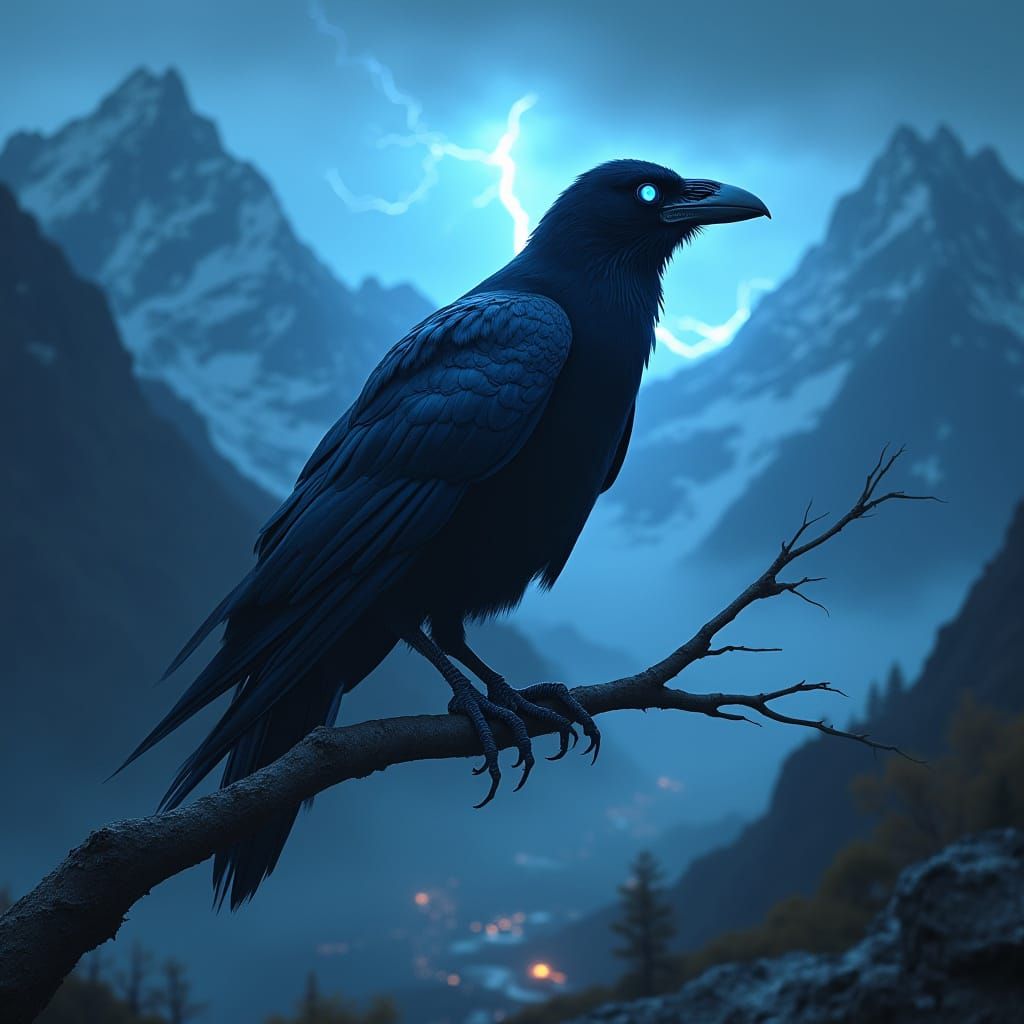Raven in Misty Landscape: Fantasy Concept Art