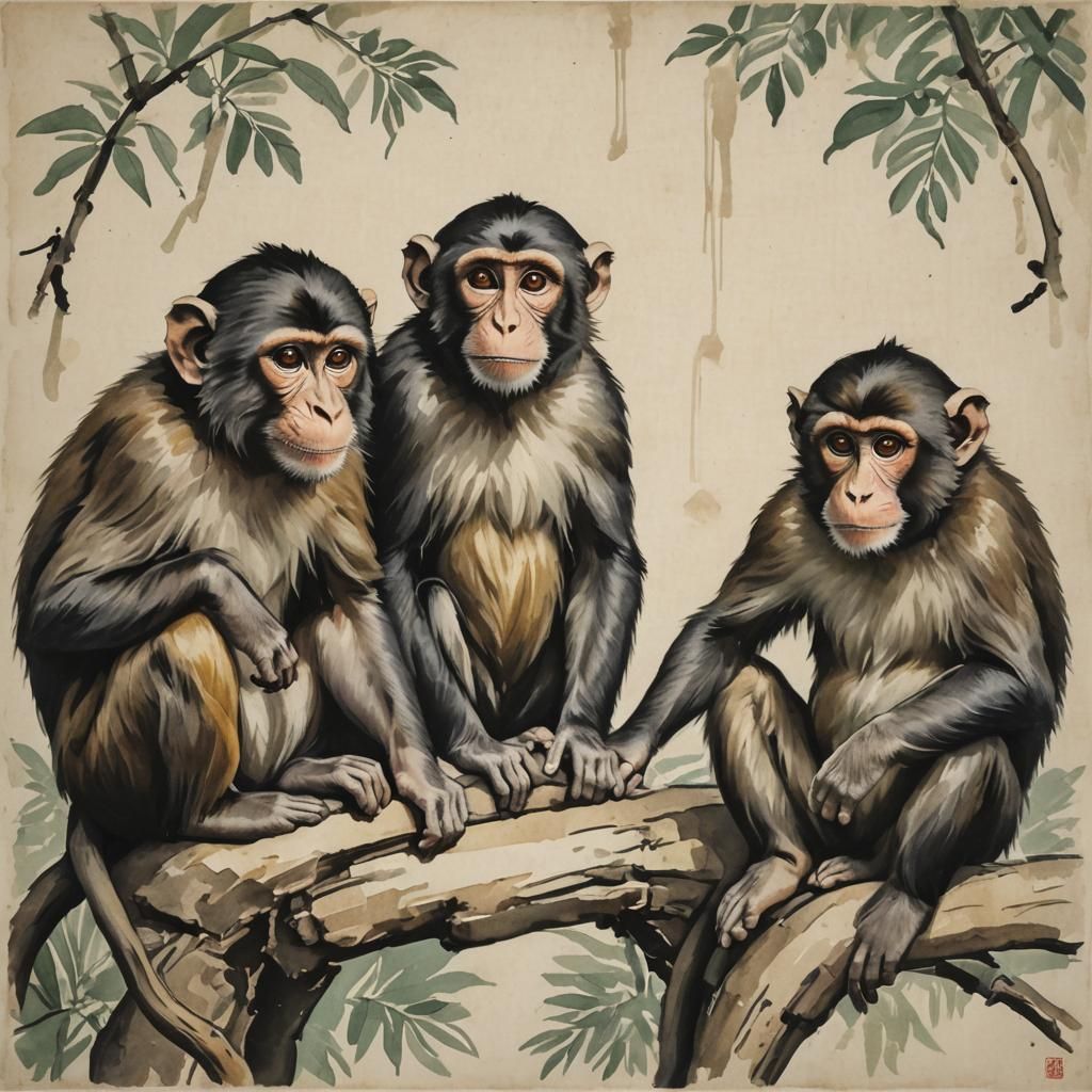 Three Monkeys Generated From Simple Prompt