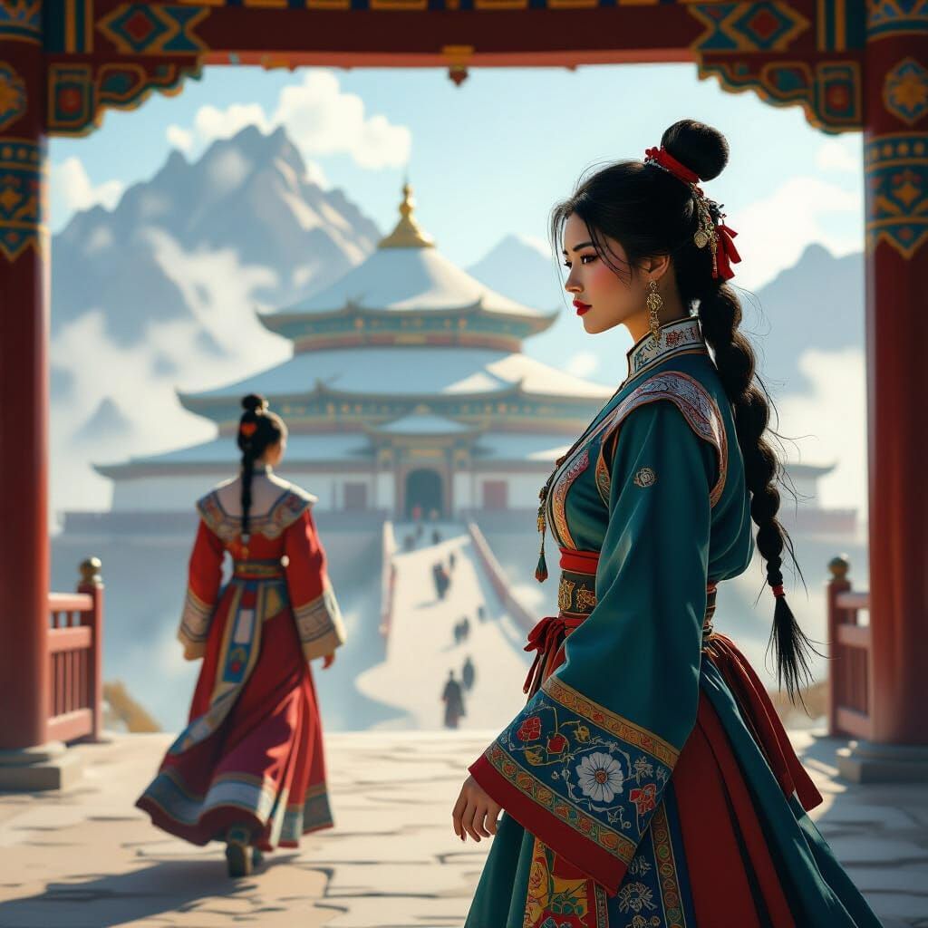 Mongolian Princess in Mist Shrouded Palace