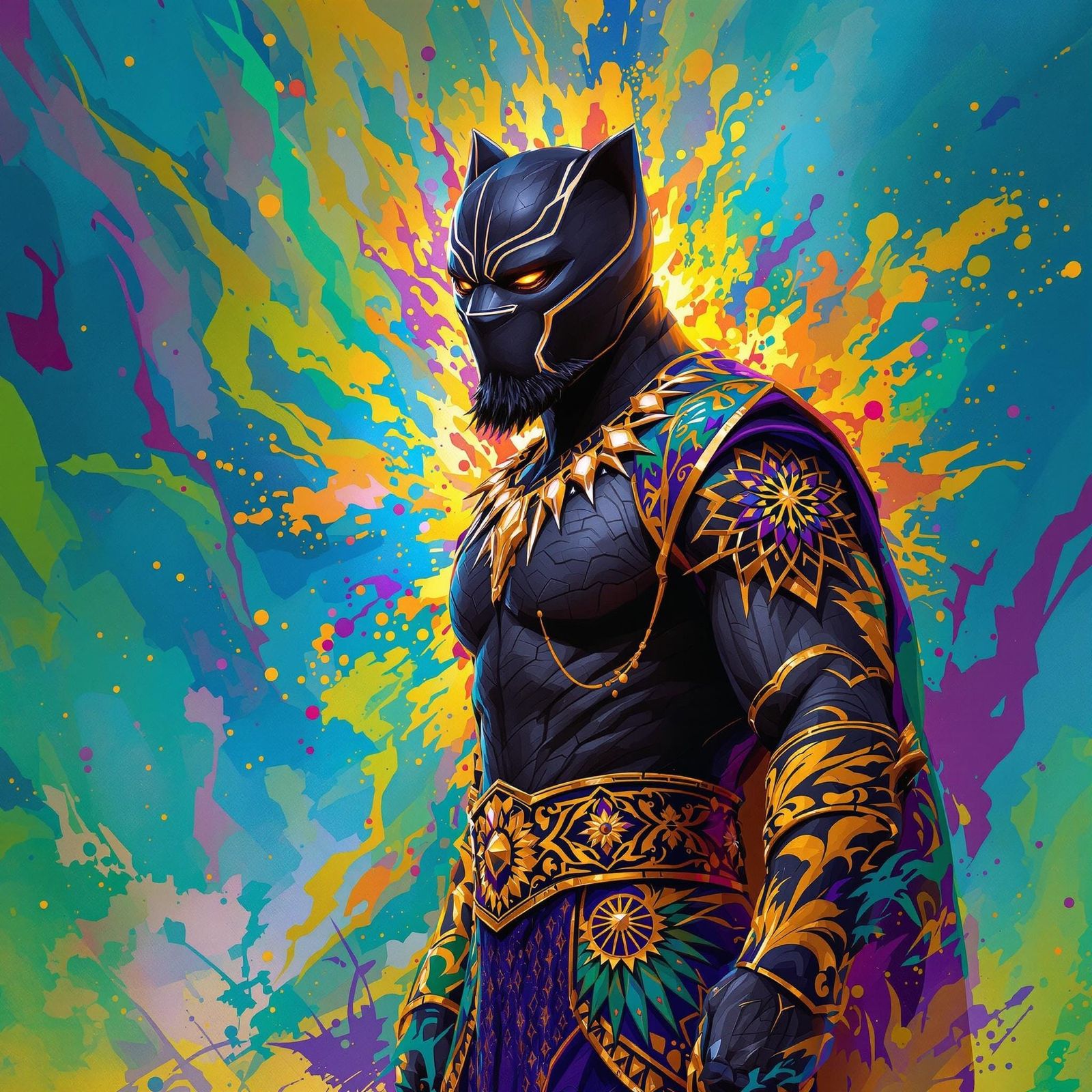 Black Panther, King of Wakanda, in Hyperrealistic Splash Art
