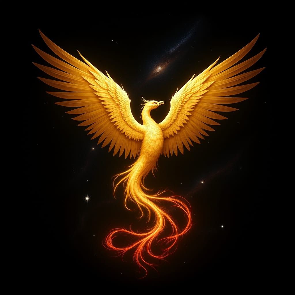 Majestic Phoenix Erupts from Cosmic Nebula in Fiery Detail