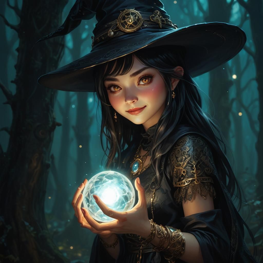 Mischievous Young Witch Portrait in Fantasy Illustration