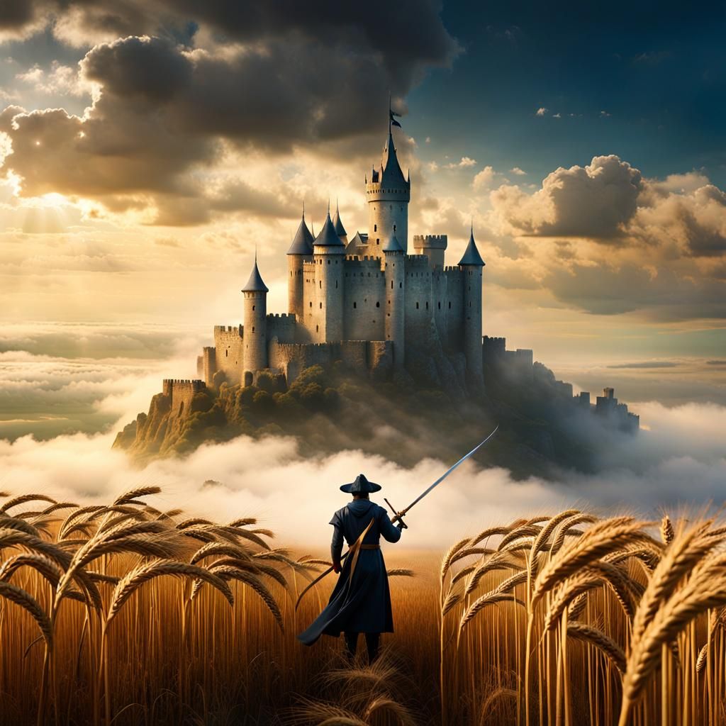 Medieval Castle Made of Mist in the Clouds