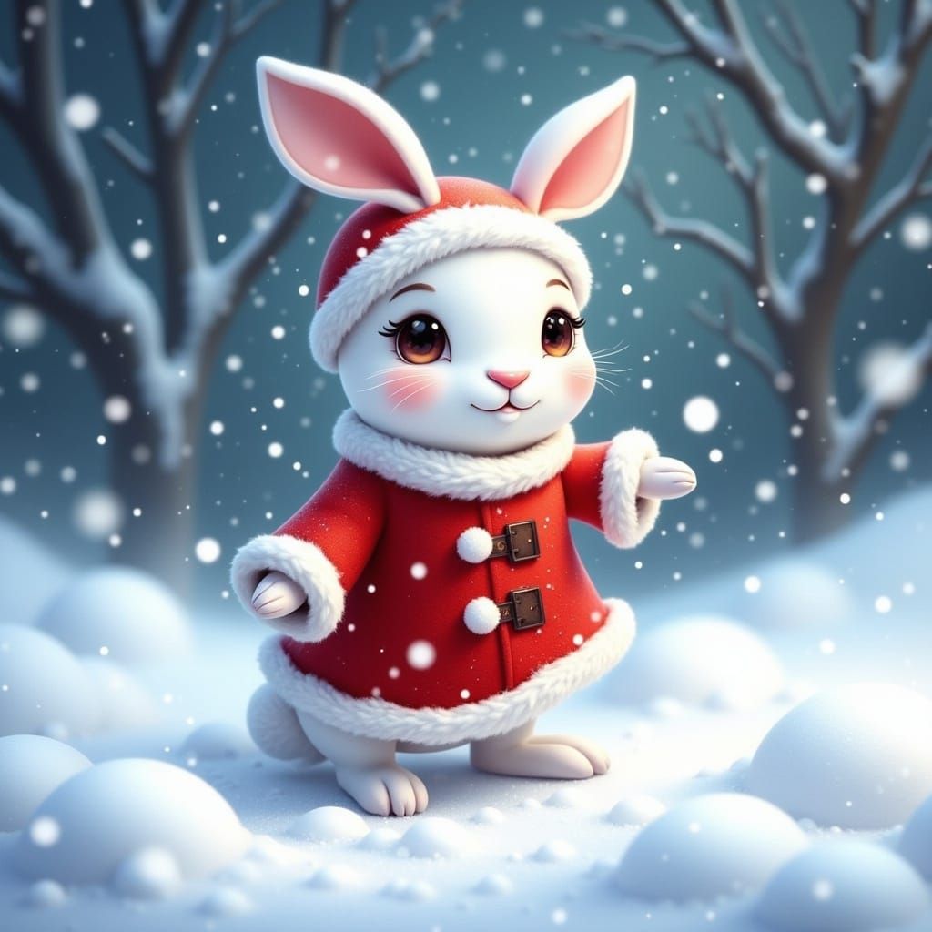 Pixar-Inspired Adorable Santa Bunny in Whimsical Winter Wond...