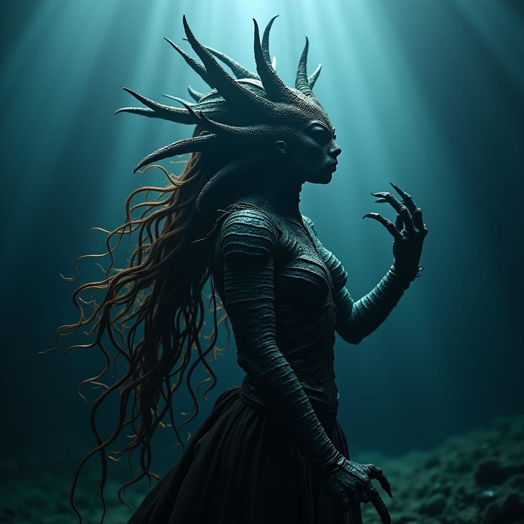 Majestic Sea Scorpion Goddess in Ocean Depths