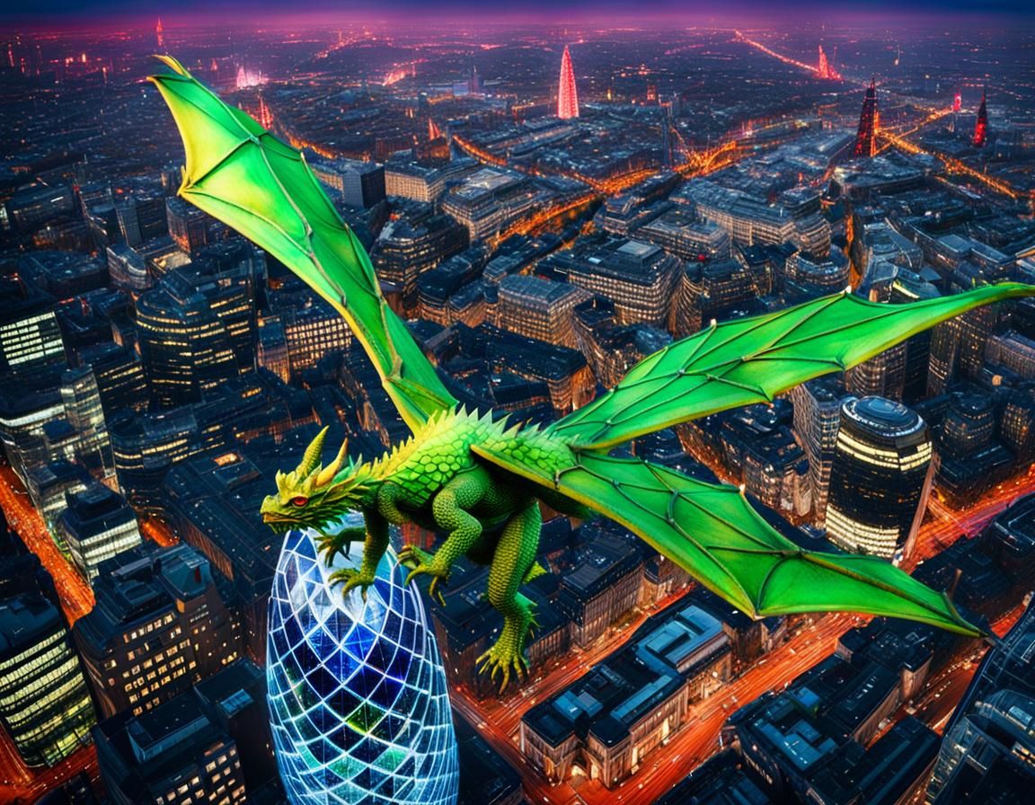 Welsh Dragon Over London: An Uncanny Valley Painting