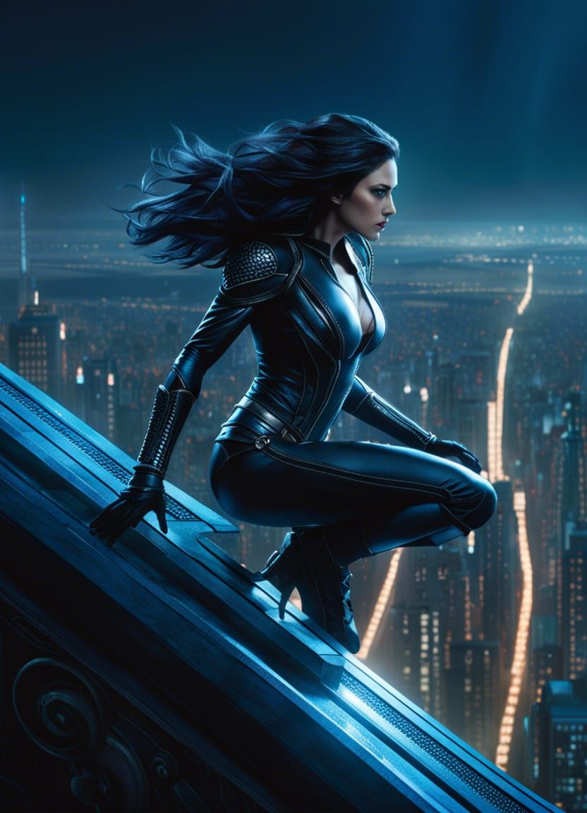 Underworld Selene Overlooking Cityscape in Digital Illustrat...