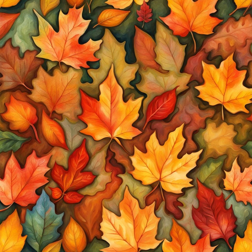 Autumn Leaves Pattern in Gouache Watercolor Style