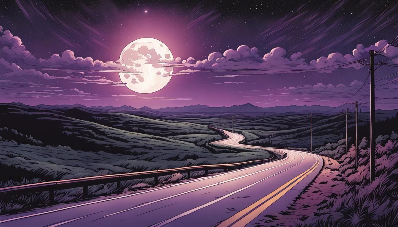Night Highway Landscape in Comic Book Art