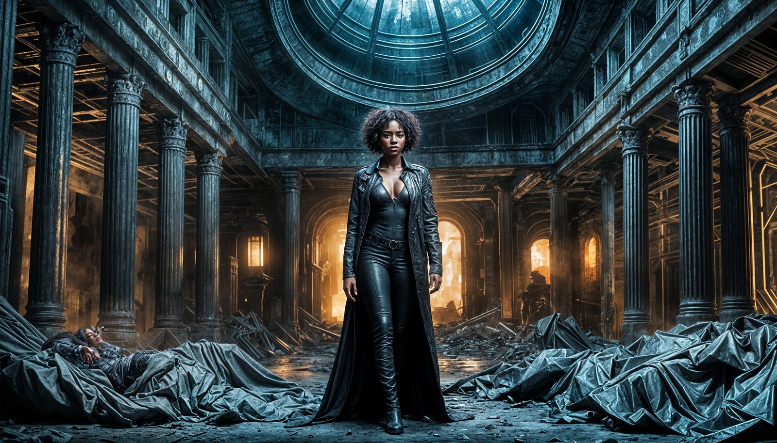 Black Female Action Star Portrait in Grunge Style