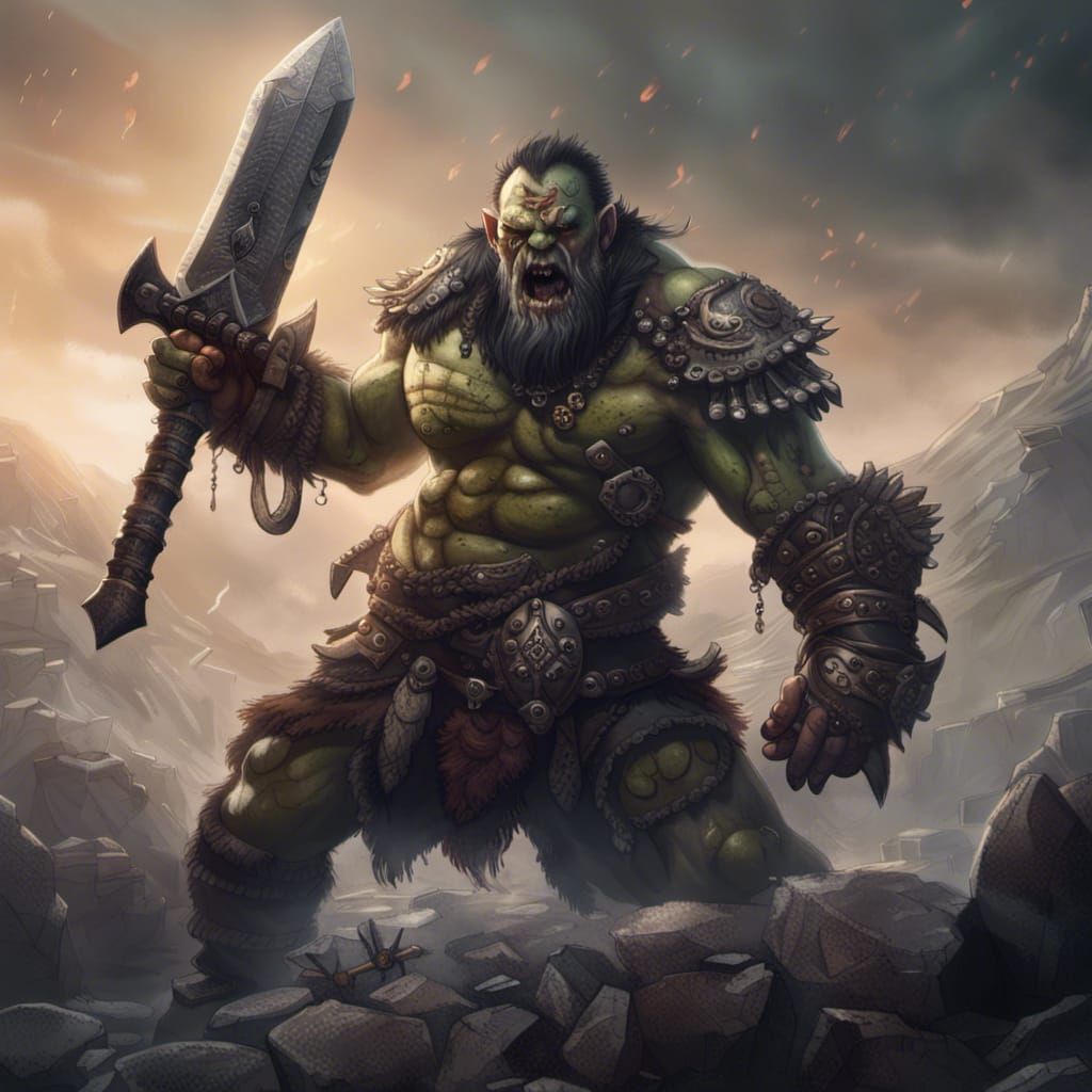 Orc Barbarian with Halberd: Epic DnD Digital Art