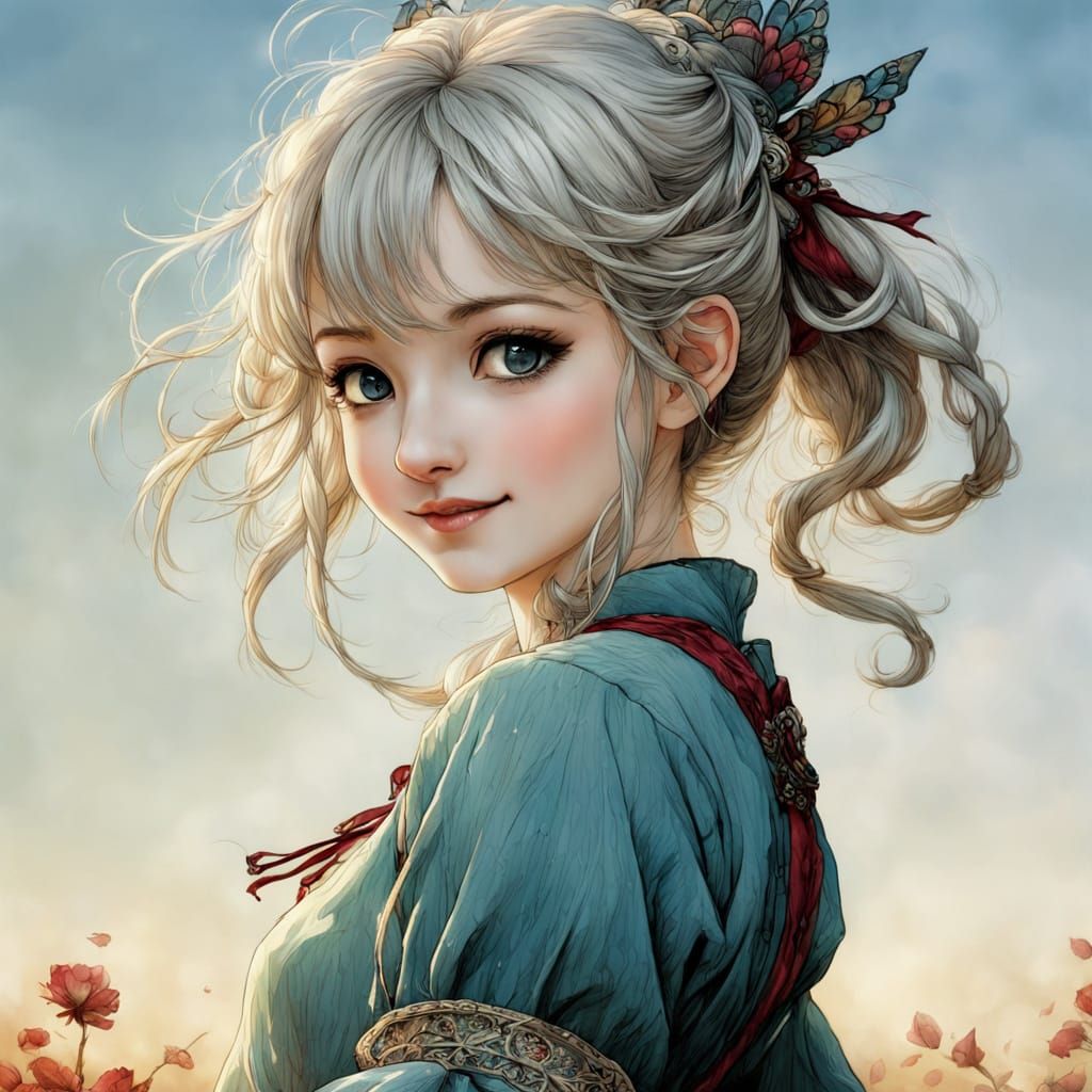Cheerful Girl's Innocence: An Arthur Rackham Anime Style