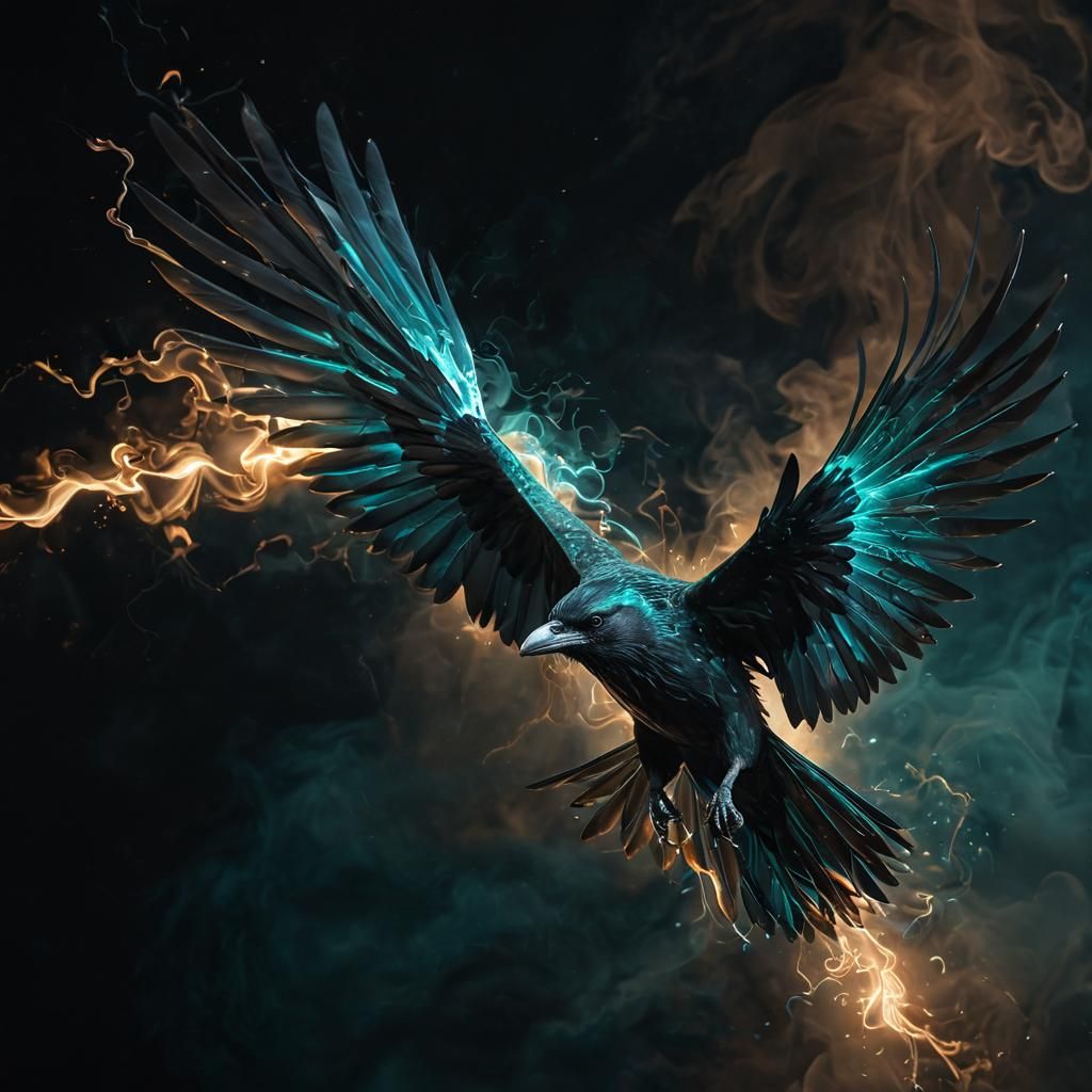 Ethereal Fluidic Lightning Raven in Turquoise and Beige
