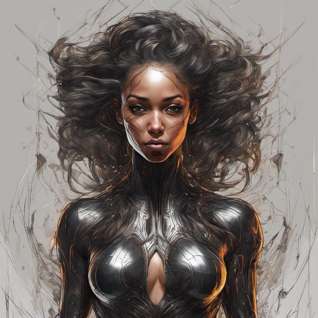 Woman in PVC Catsuit: Detailed Digital Art