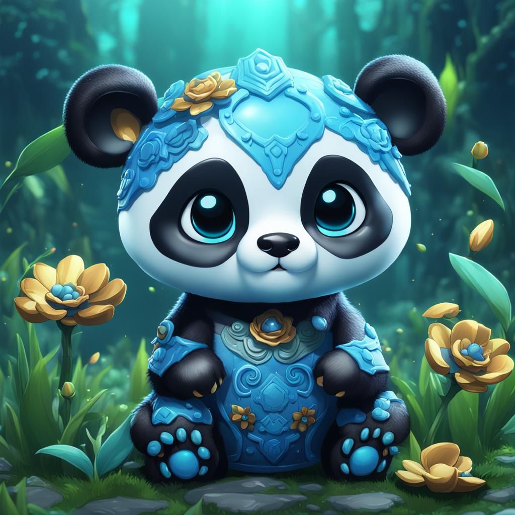 Blue Chibi Panda: Detailed Matte Painting
