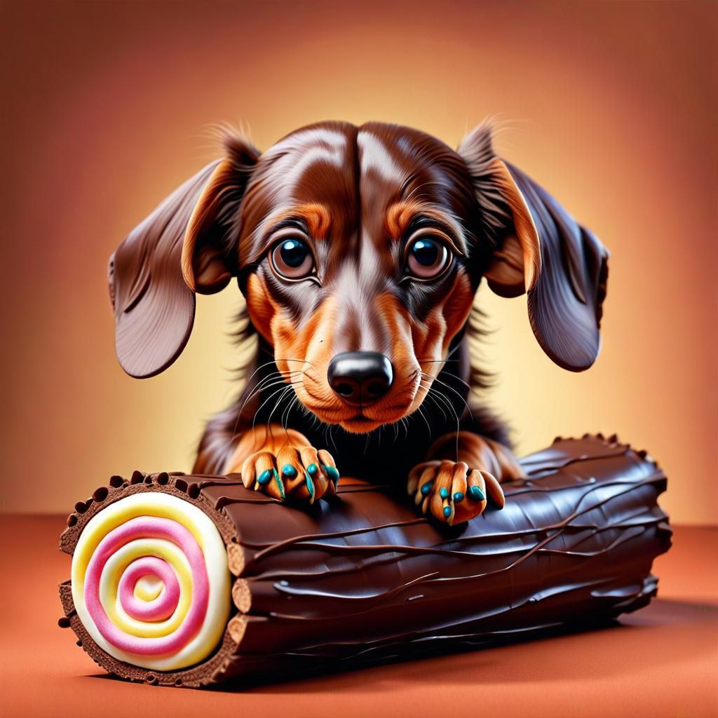 Chocolate Dachshund Dog in Candy Art Style