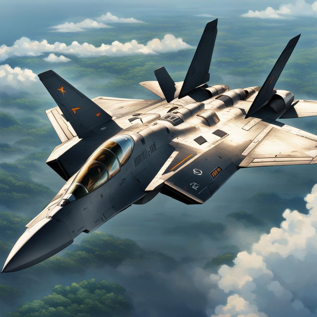F-22 Fighter in Studio Ghibli Anime Style