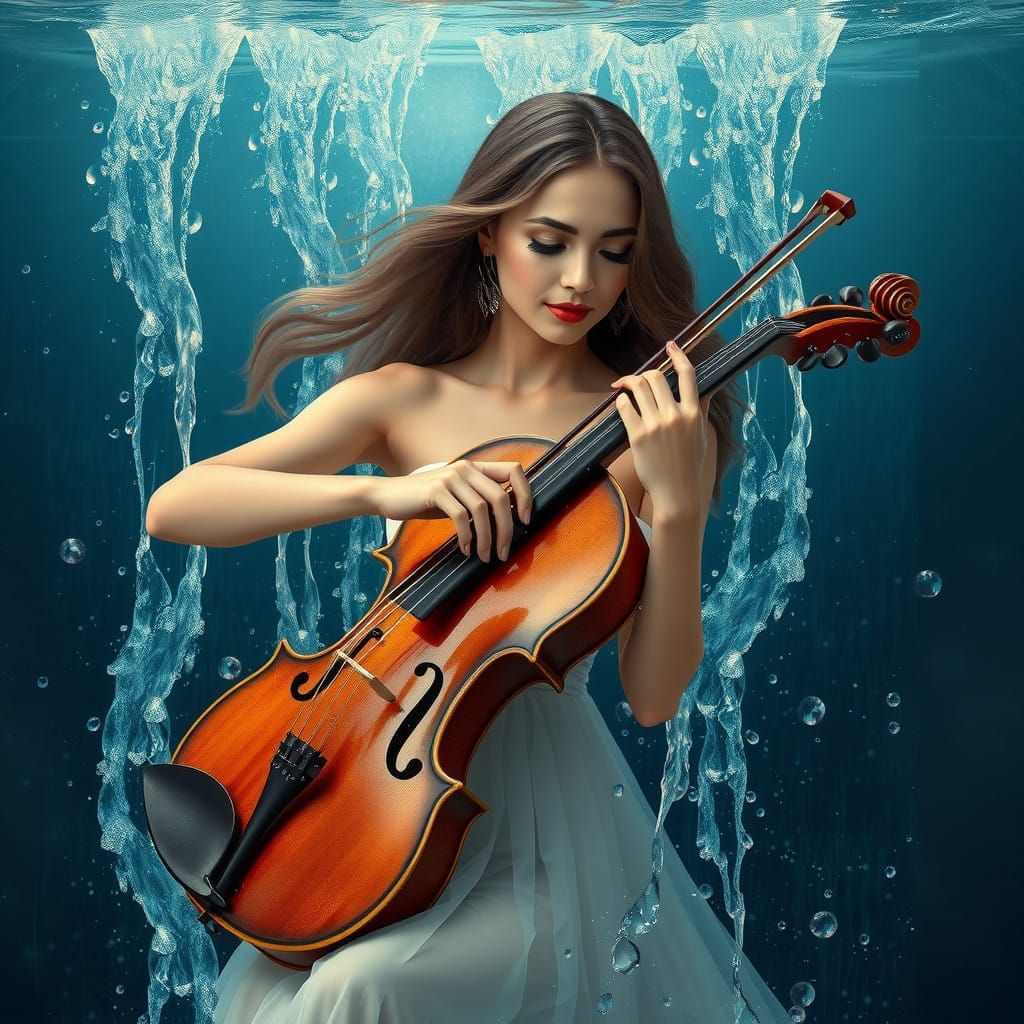 Ethereal Violinist Enveloped by Crystal Water