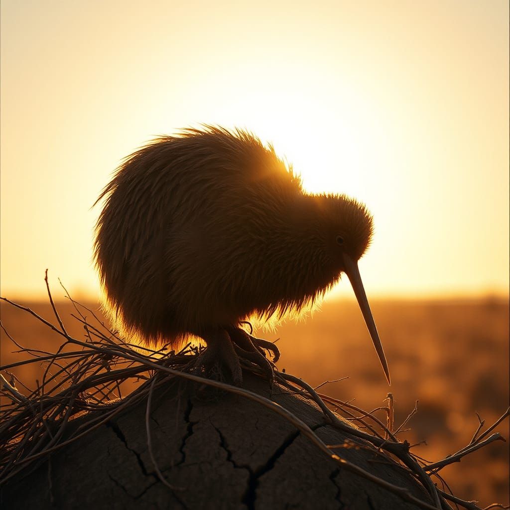 Kiwi Bird in Australian Outback: Cinematic Film Still