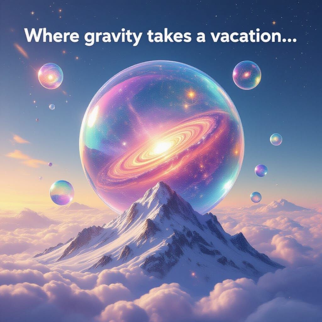 "Where gravity takes a vacation...  A mountain of cosmic bub...