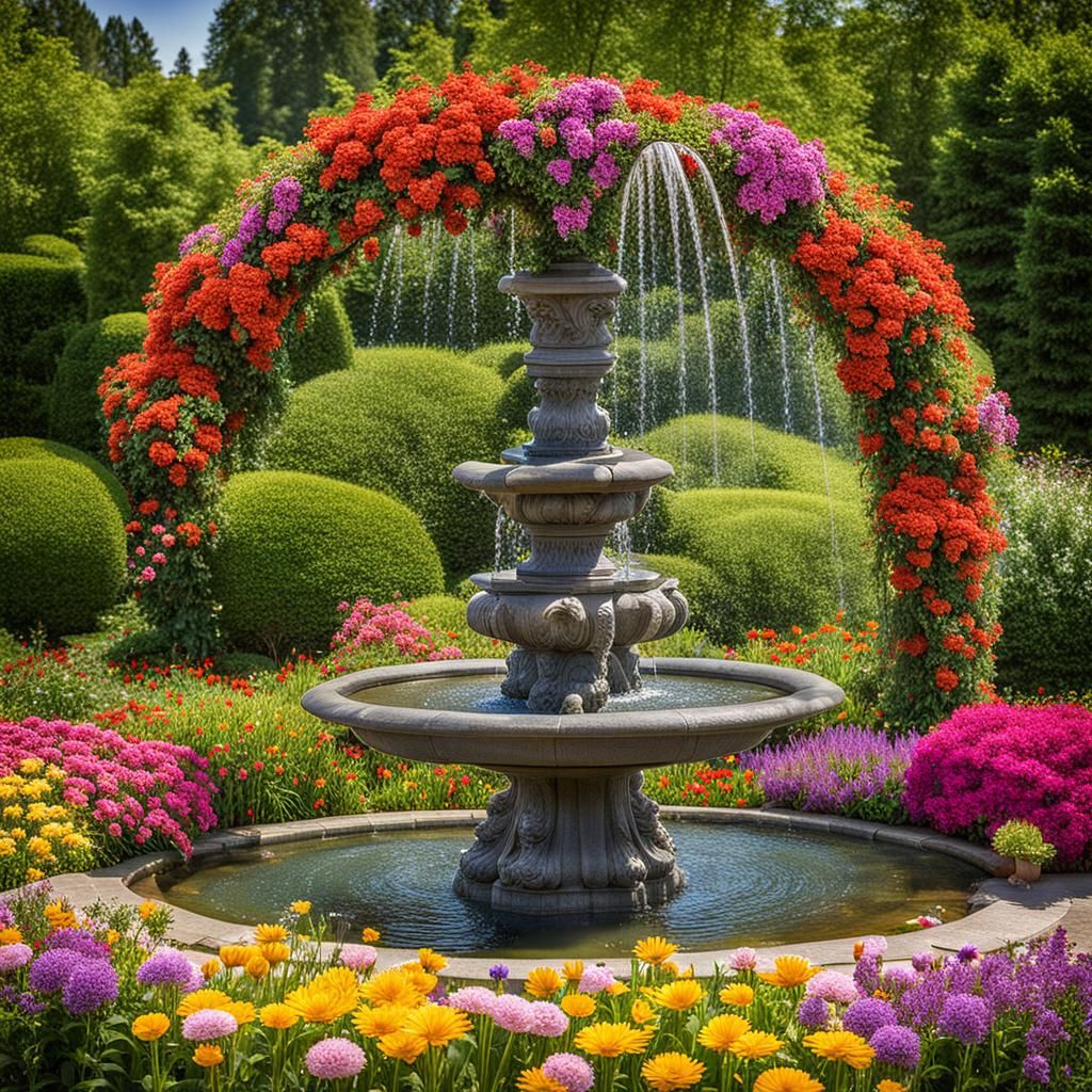 Detailed landscape of a beautiful garden with lush and vivid...