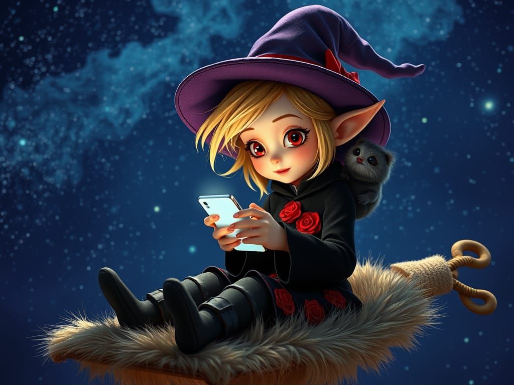 Pixar-Inspired Goblin Witch on Magic Carpet