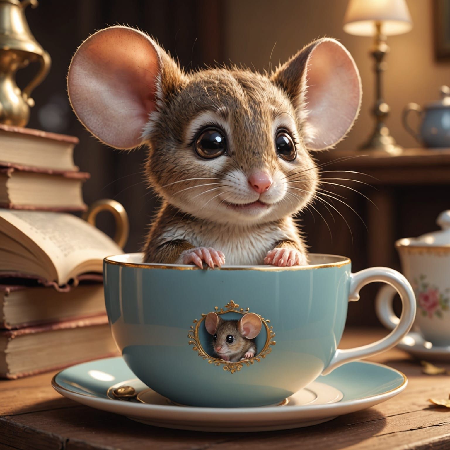 Heartwarming Digital Illustration of a Shy Mouse