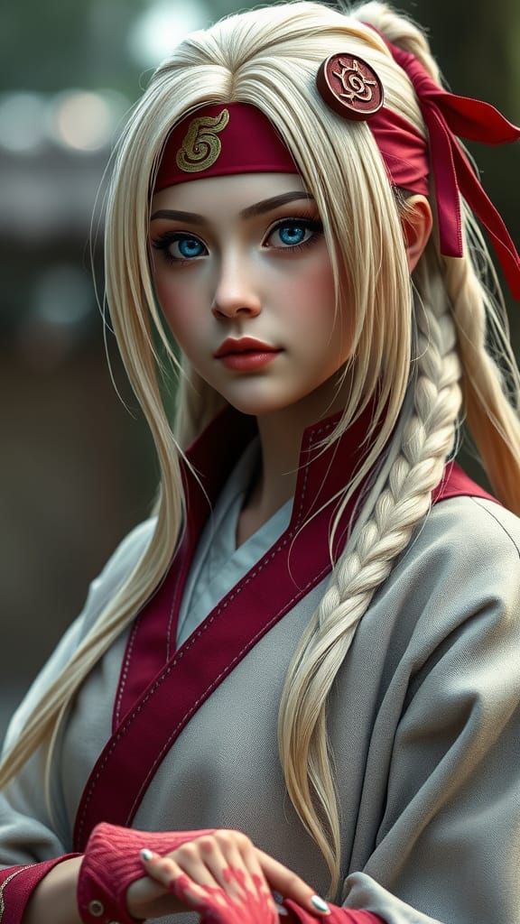 Portrait of Tsunade, Fifth Hokage, in Photorealistic Detail