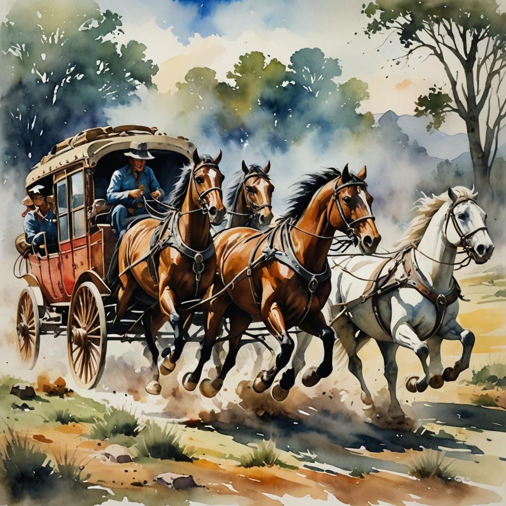 Wild West Stagecoach Watercolor