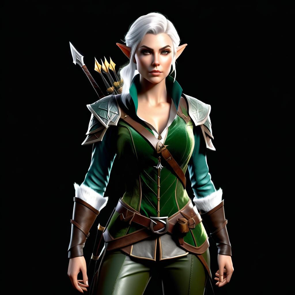 Fantasy Half-Elf Ranger in Mystical Forest Glade