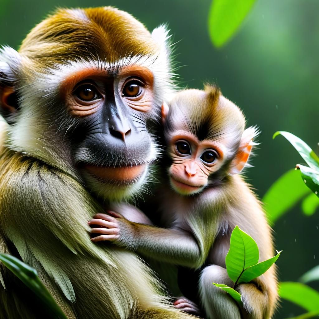 Monkey Motherhood: A Tender Moment in the Jungle
