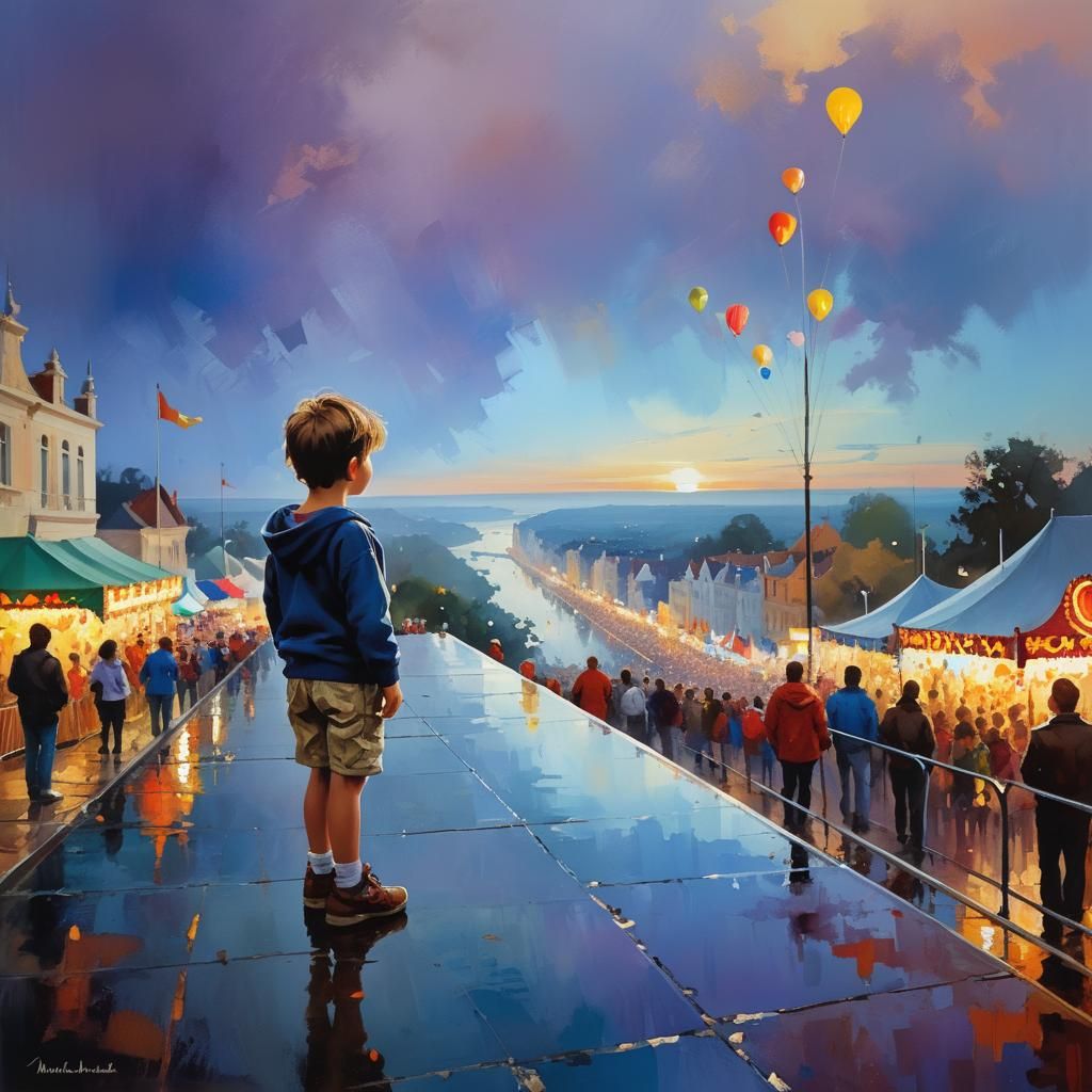 Child Watches Carnival Parade at Sunrise