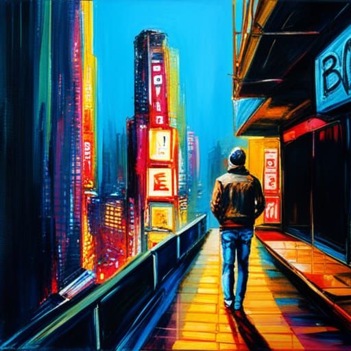 Neon Cityscape Balcony View in Cyberpunk Style