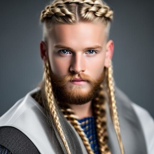 Handsome Young Viking Man Portrait with Braids