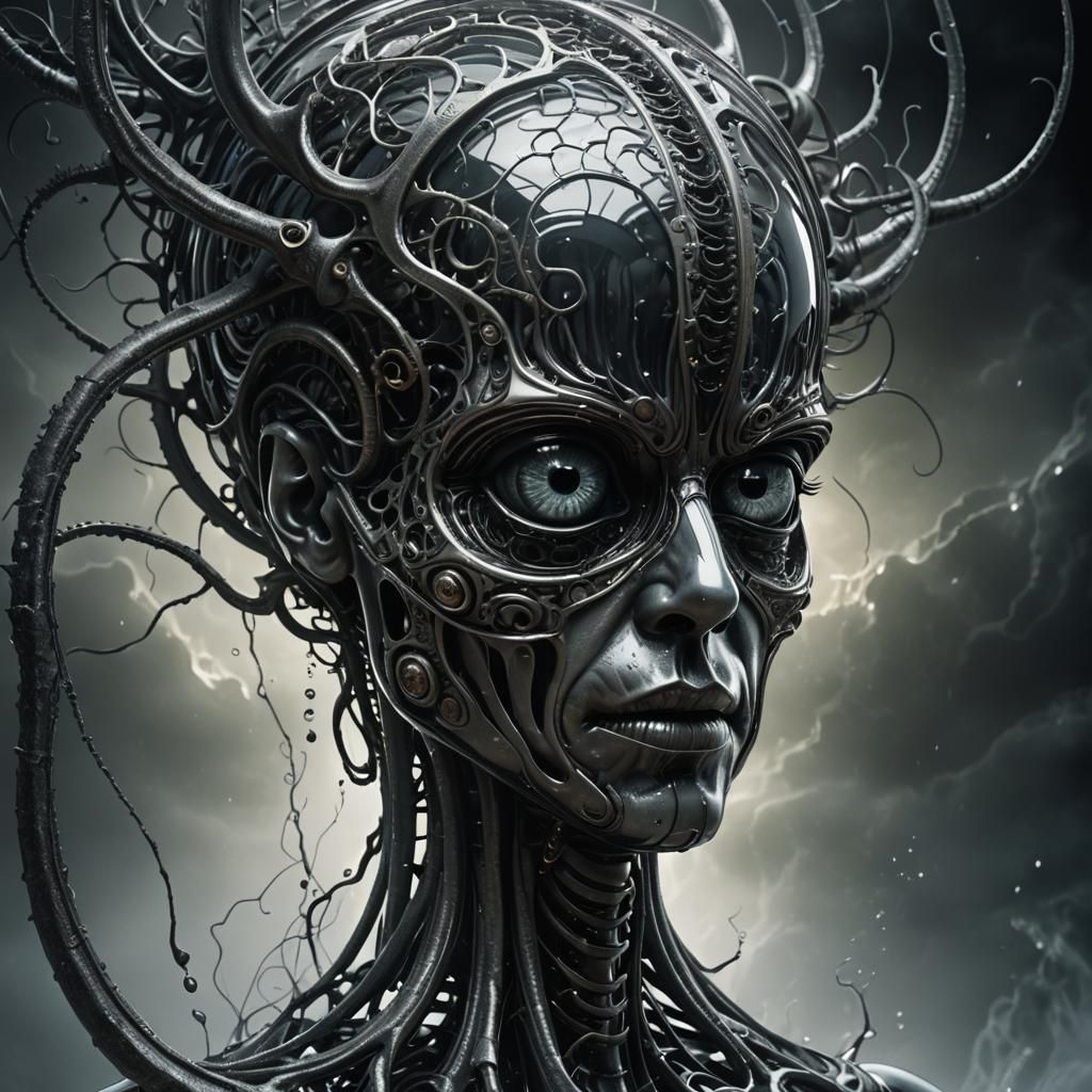 Surreal Glass Sculpture with Eye and Brain