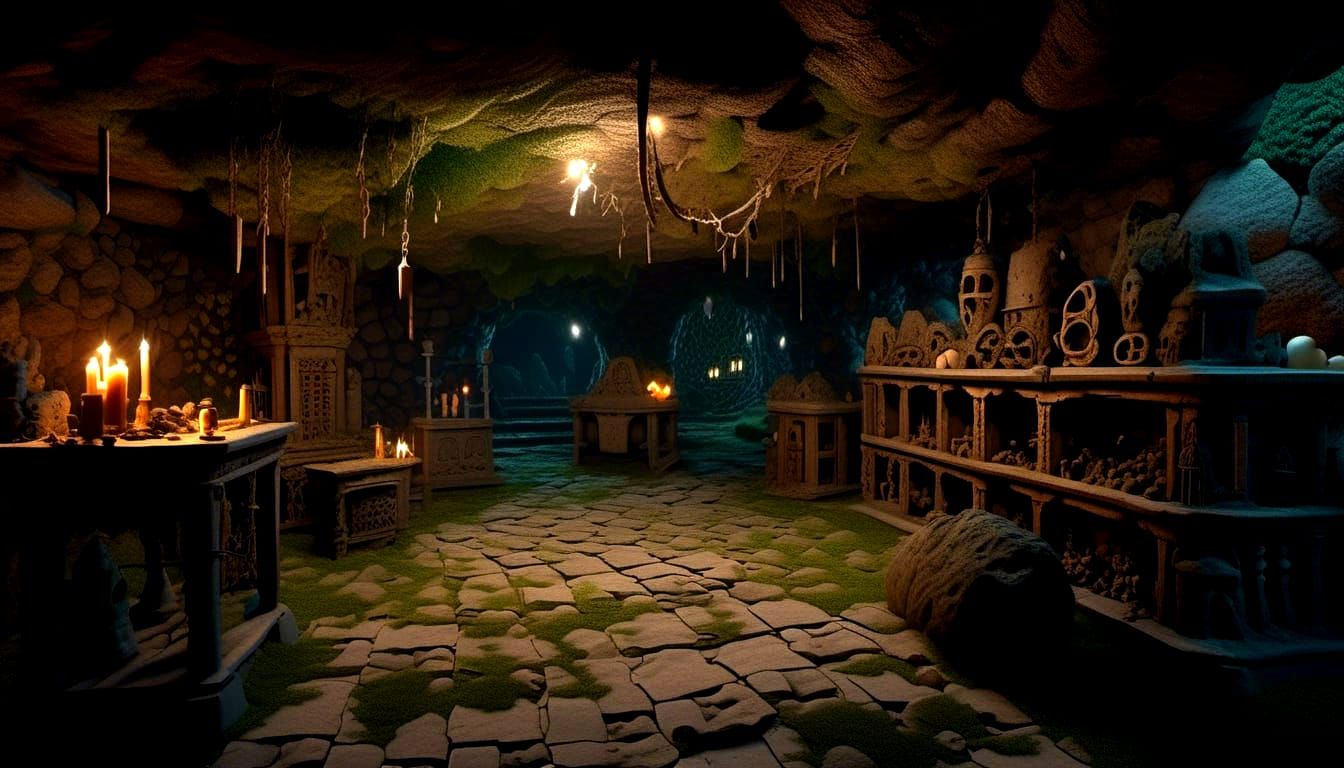 Eerie Dungeon Map with Basilisk in Isometric View