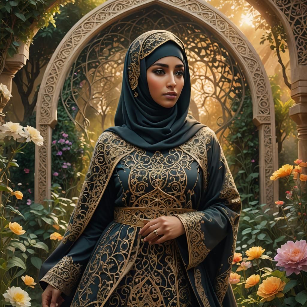 Mystical Niqab Portrait in Dreamlike Garden