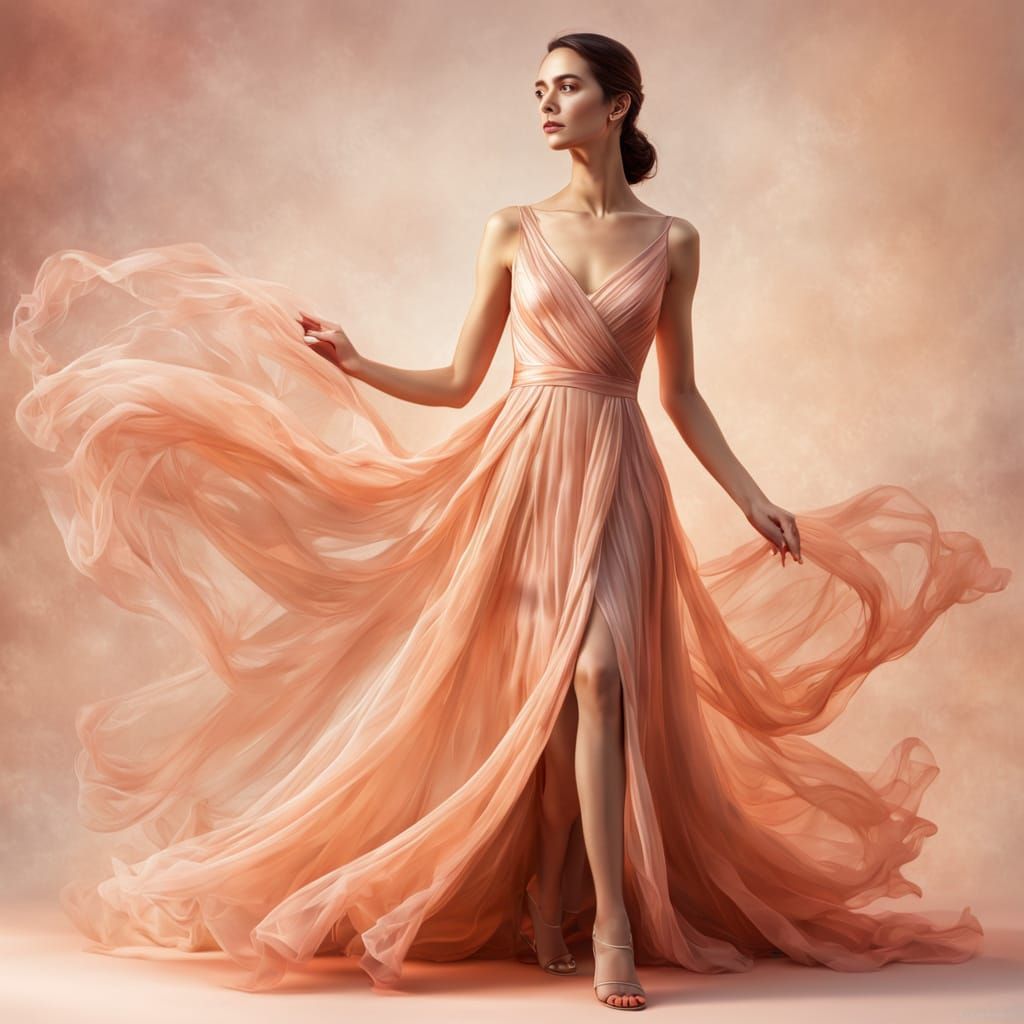 Woman in Peach Mesh Gown Concept Art