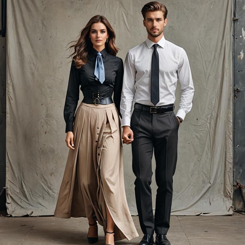 Woman in Blouse and Corset with Man