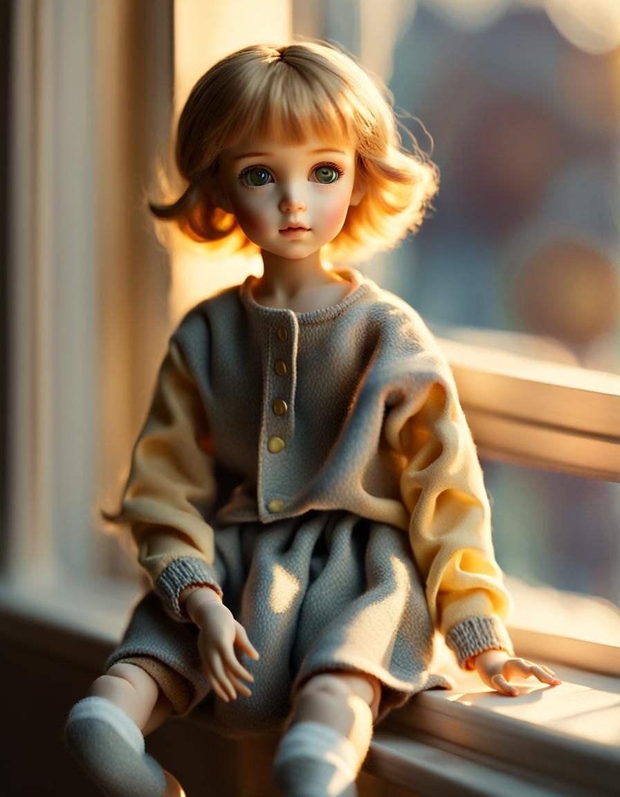 Detailed BJD Doll in Golden Hour Light