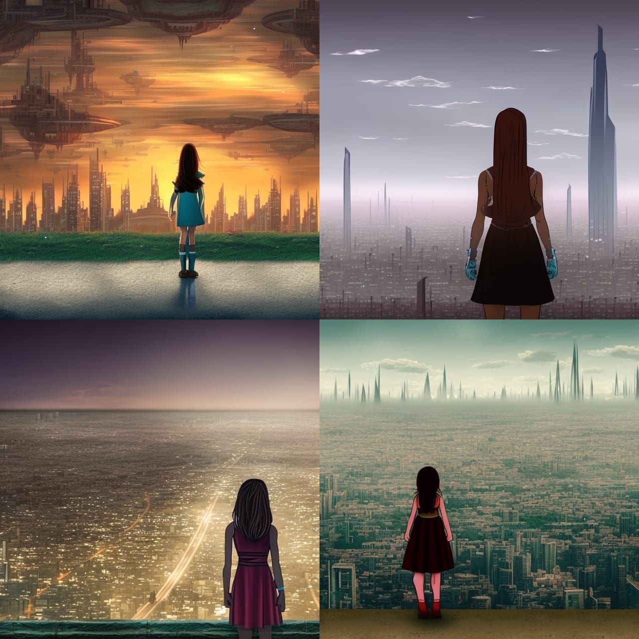 Girl Gazing at Distant Futuristic City
