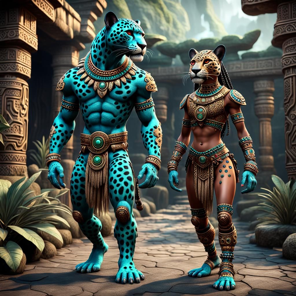 Aztec Jaguar Humanoids: Fantasy Concept Art