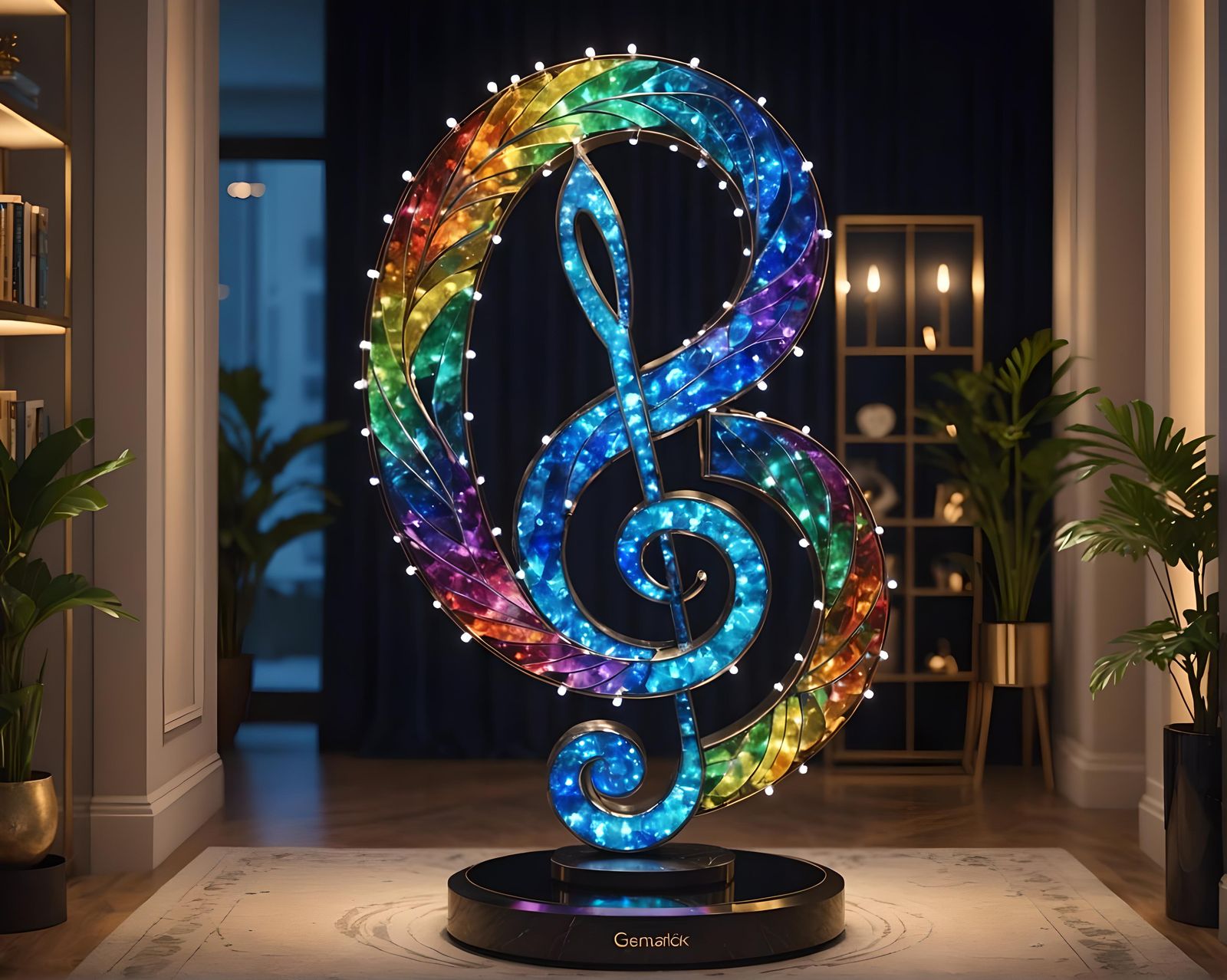 Magical Sapphire Musical Note Staff in Rainbow Colors