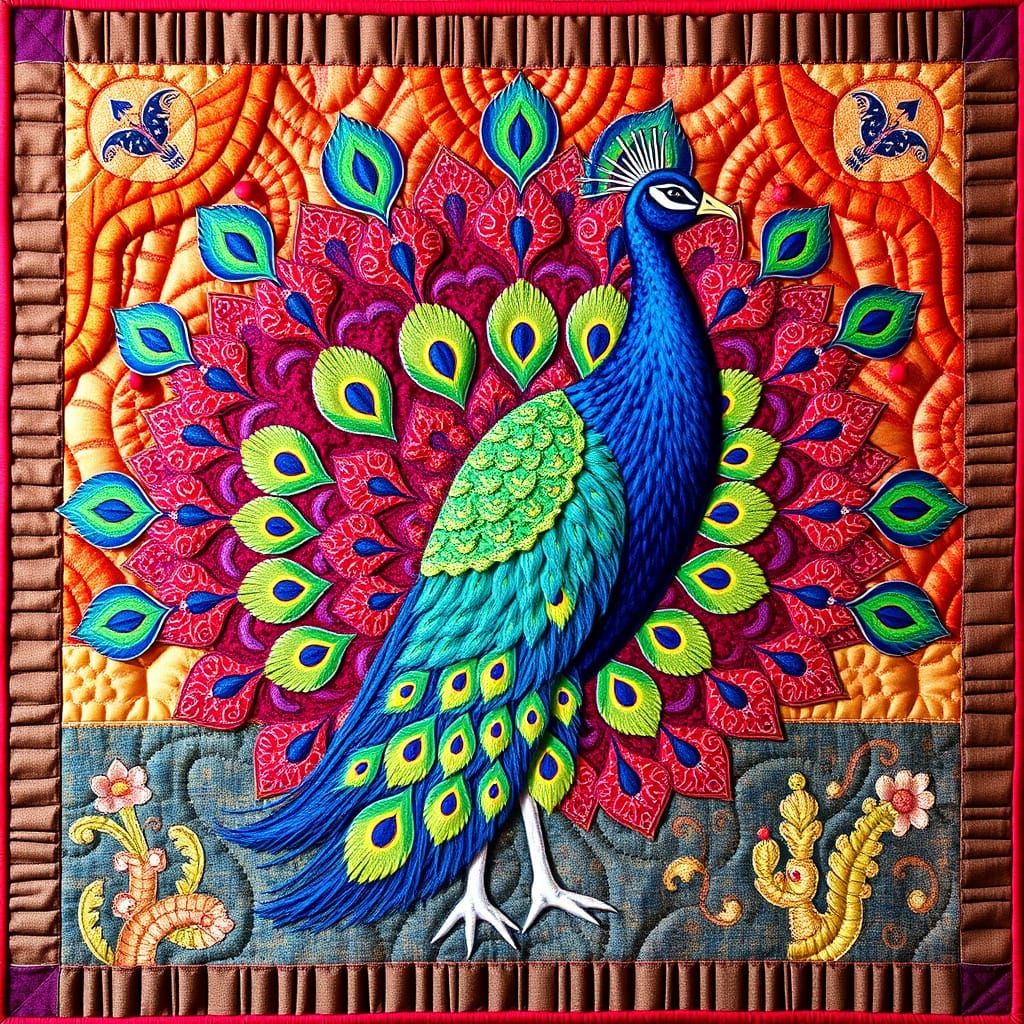 Vibrant Peacock Quilt in Full Splendor