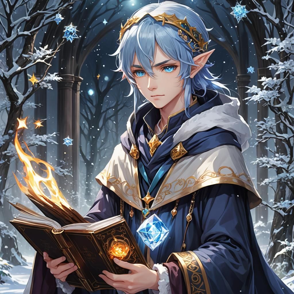 Cute Winter Elf Wizard in Anime Style
