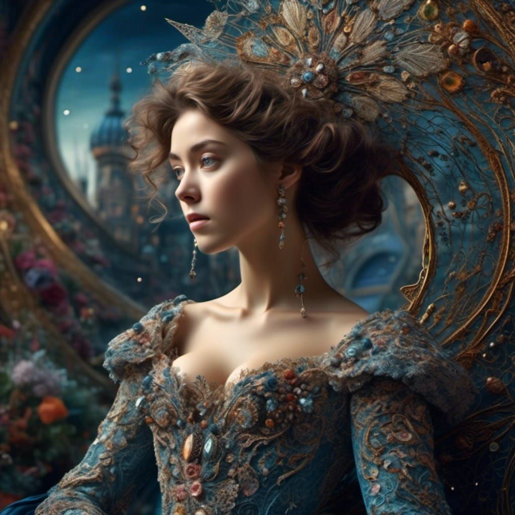 Anna Karenina Portrait in Hyperdetailed Filigree Style