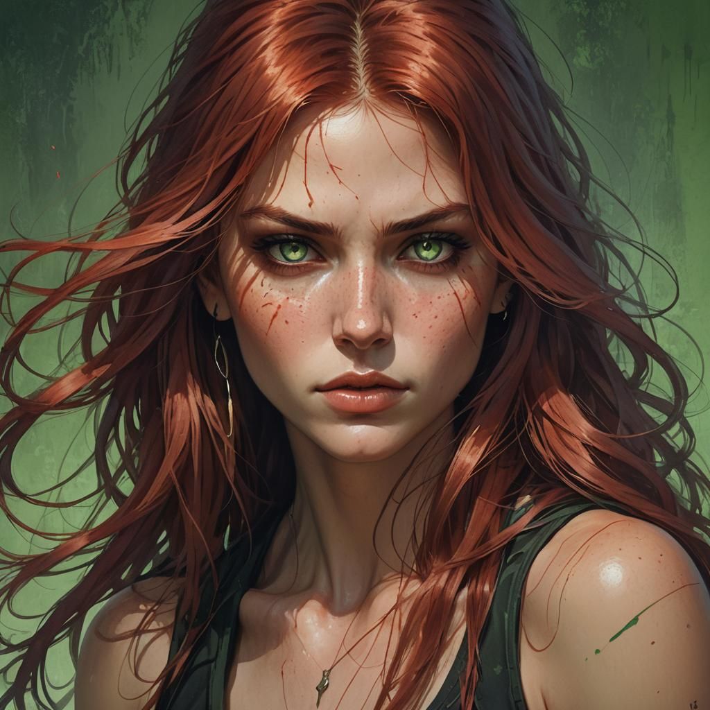 Red-Haired Girl Portrait in Hyperdetailed Digital Art
