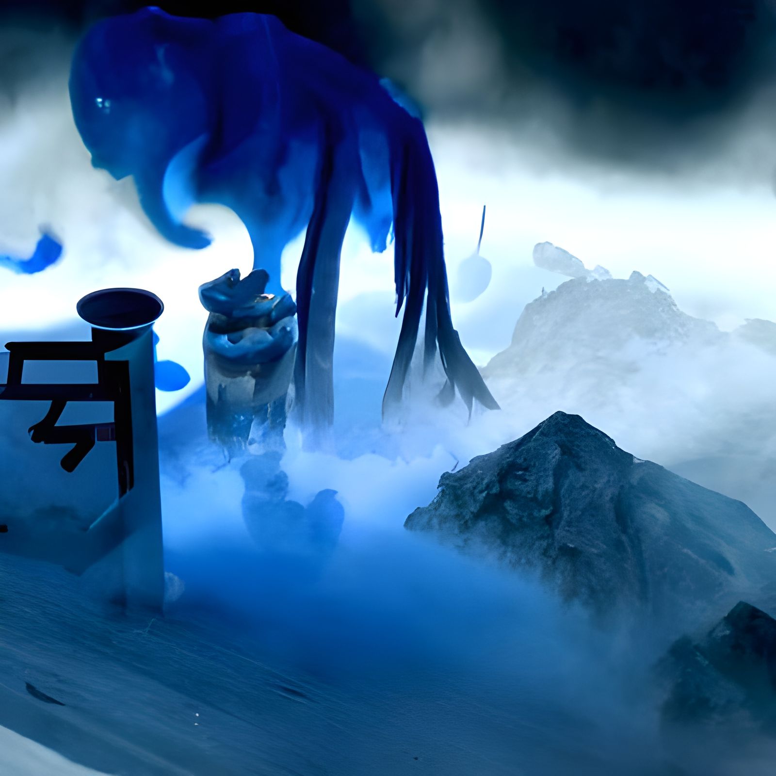 Yokai Spirits in Blue Flame Mist