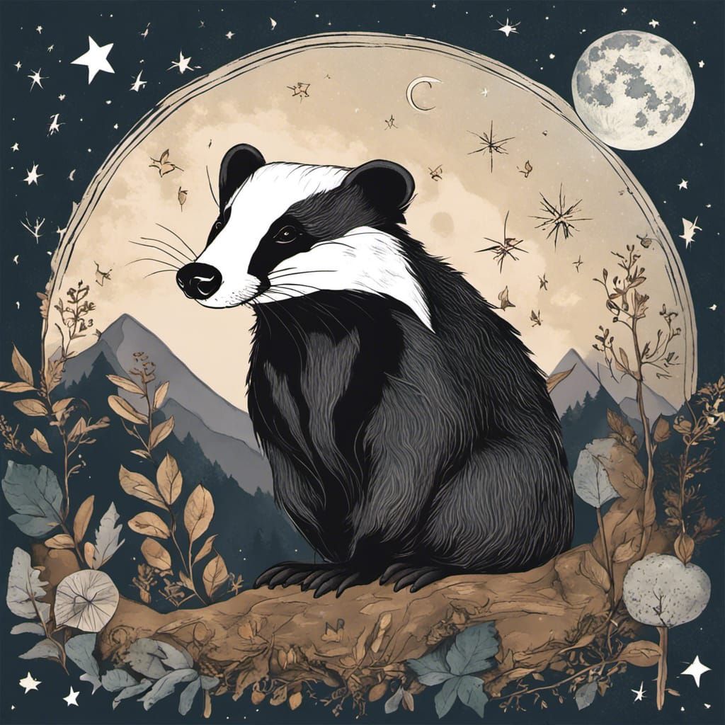 Badger Under Night Sky Illustration