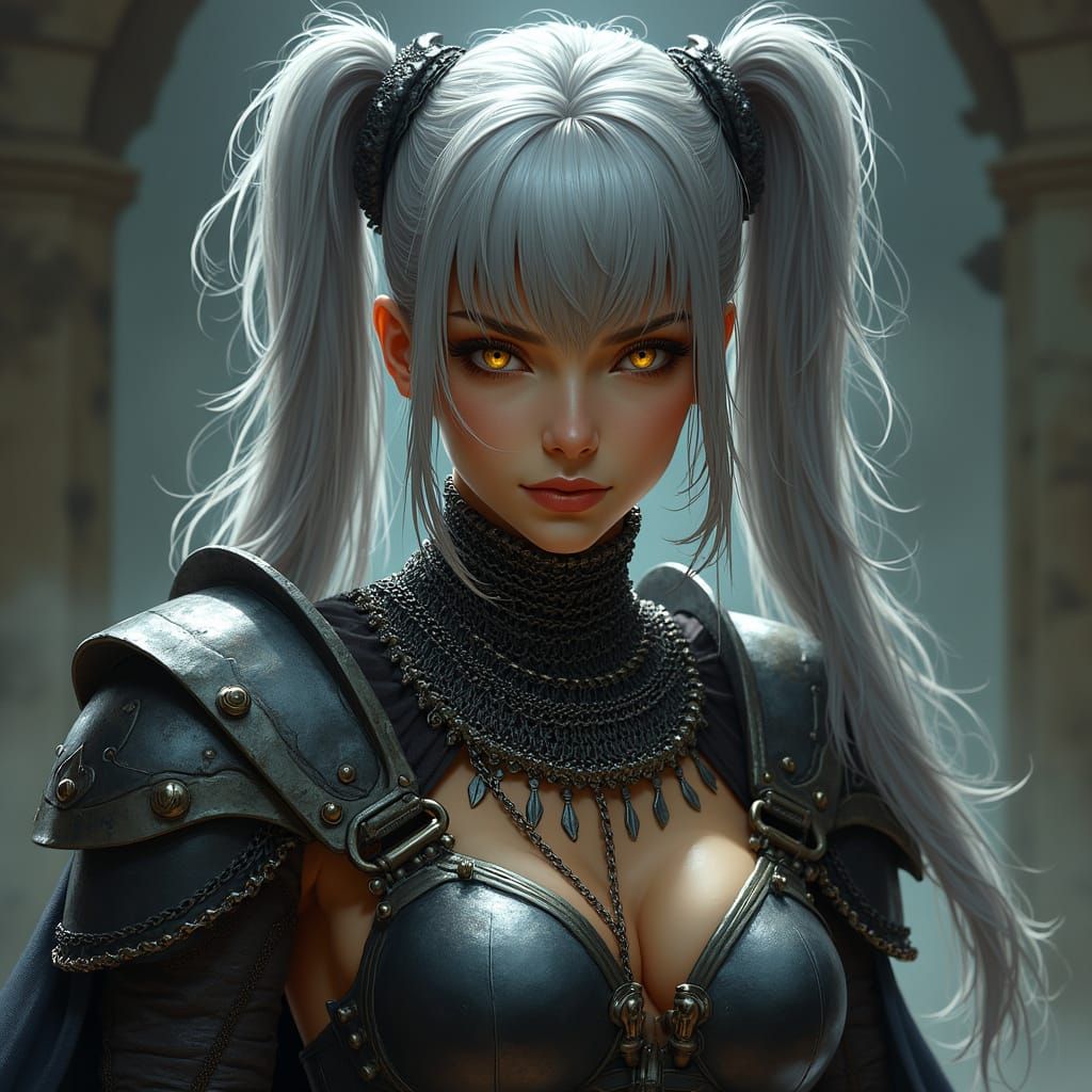 Gothic Vampire Paladin with Yellow Eyes in Dramatic Lighting